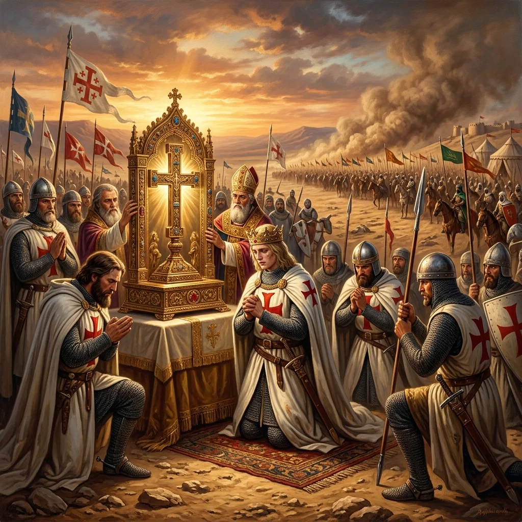 King Baldwin IV praying before the True Cross