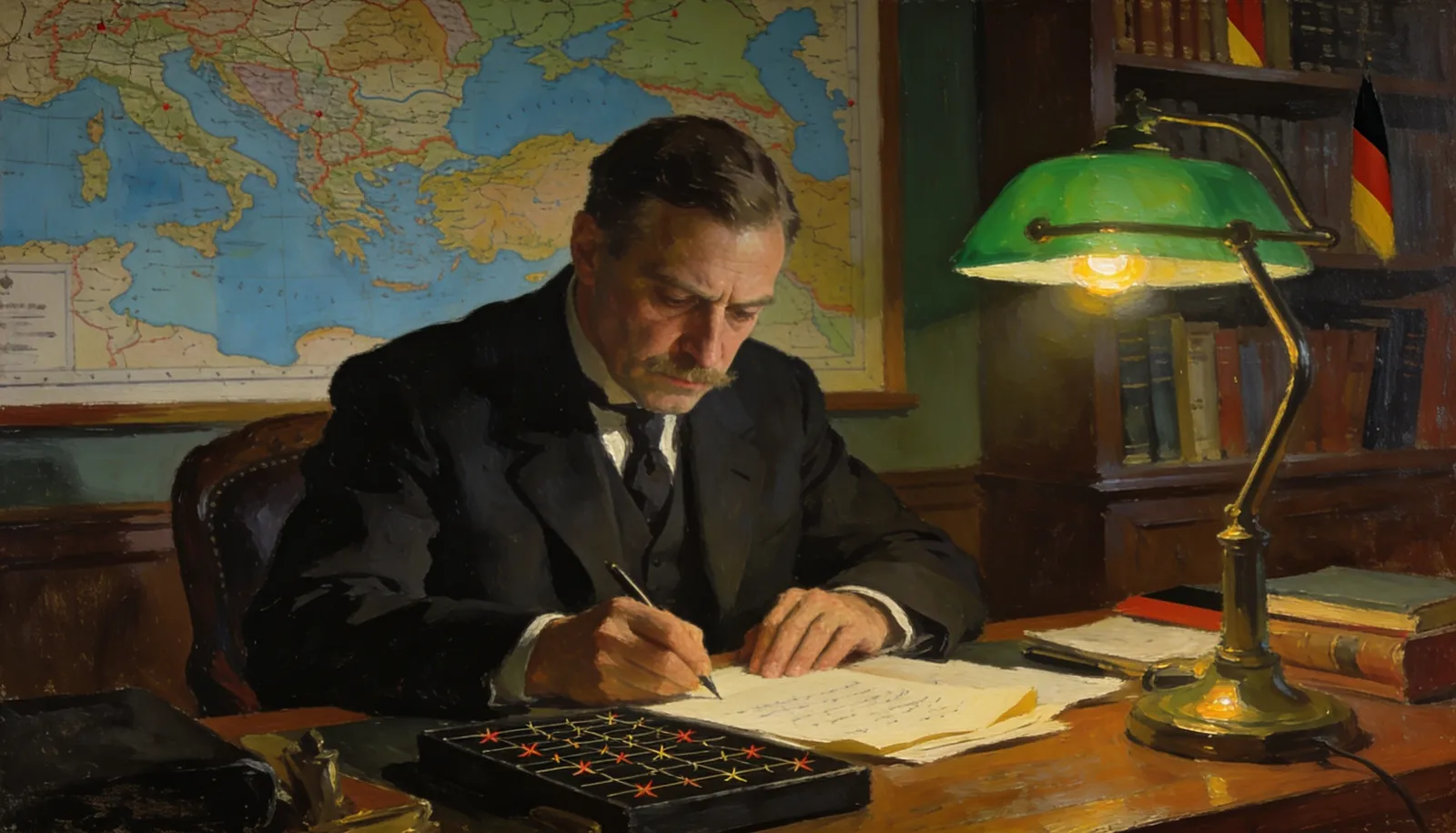 German Ambassador Hans von Wangenheim writing a coded dispatch in 1915